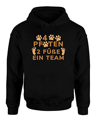 4 Pfoten 2 Füße EIN Team Hoodie Unisex Hundehalter Spruchshirt fürs Frauchen und Herrchen, Farbe: Schwarz, Größe: Large von tshirtladen