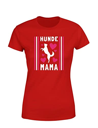 Frauchen & Herrchen mit Hund Hundemama Hundebesitzer Damen T-Shirt, Farbe: Rot, Größe: Large von tshirtladen