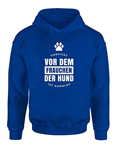 Hunde Vorsicht vor dem Frauchen Hoodie Unisex Hundesprüche Spruchshirt fürs Herrchen und Frauchen, Farbe: Blau, Größe: XXX-Large von tshirtladen