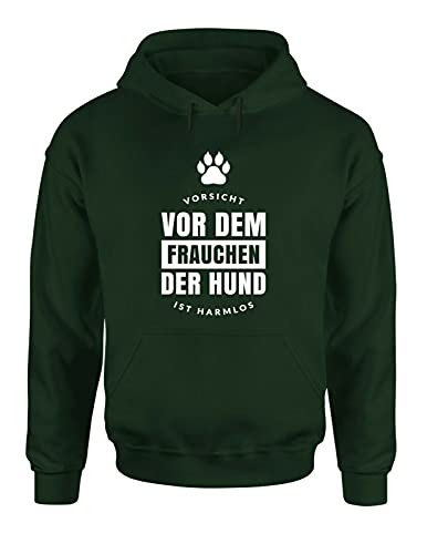 Hunde Vorsicht vor dem Frauchen Hoodie Unisex Hundesprüche Spruchshirt fürs Herrchen und Frauchen, Farbe: Grün, Größe: Large von tshirtladen