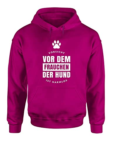 Hunde Vorsicht vor dem Frauchen Hoodie Unisex Hundesprüche Spruchshirt fürs Herrchen und Frauchen, Farbe: Pink, Größe: Xx-Large von tshirtladen