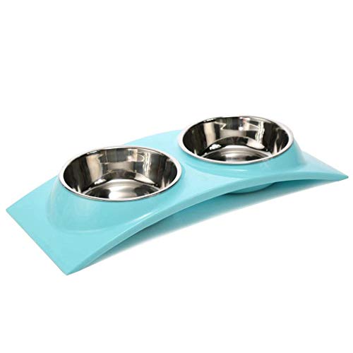 Doppelter Futternapf für Hunde und Katzen, Premium-Edelstahl, kein Verschütten, Harzstation, Futterstation, Wasser-Futterstation, Katzen, kleine Hunde (Farbe: Blau) von tughjnbmdfslkeefj