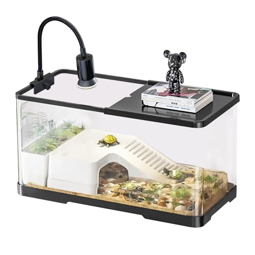 (Tank + Licht + Filter + Filterbälle) Schildkröten-Tank-Set, Bodenentwässerung, Multifunktionsbereiche für Schildkröten, Krabben, Fische, Amphibien, Reptilien (40 x 21 x 21 cm) von tuhaoking