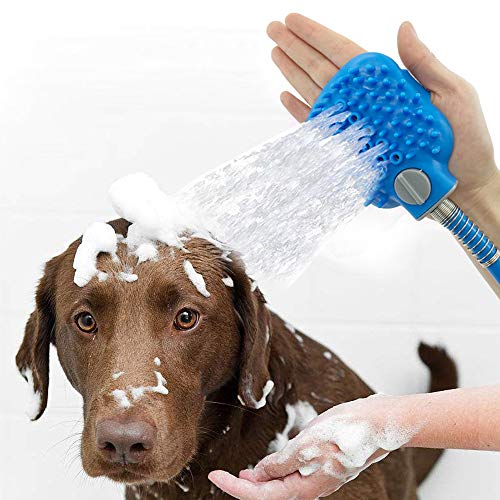 twh Hunde-Duschsprüher Haustierbürste zum Baden und Pflegen von Haustieren, für die Fellpflege, Massage, verstellbare Handbürste und Feuchttücher, 2-in-1, für große, mittelgroße und kleine Hunde und von twh