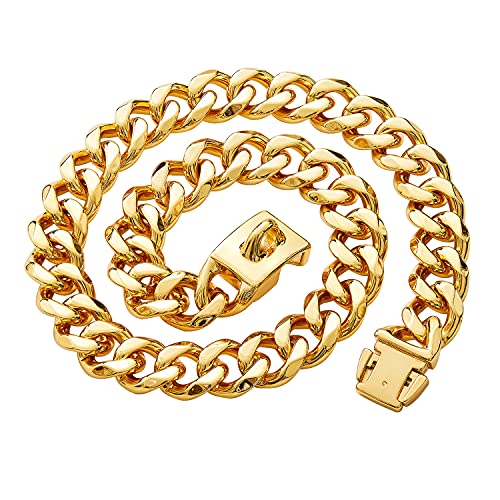 txprodogchains Große Hundekette mit Schnalle, stark, strapazierfähig, 19 mm dick, Edelstahl, Metall, 18 Karat Gold, kubanische Gliederkette, Halsband für große Hunde txprodogchains Große Hundekette mit Schnalle, stark, strapazierfähig, 19 mm dick, Edelstahl, Metall, 18 Karat Gold, kubanische Gliederkette, Halsband für große Hunde von txprodogchains