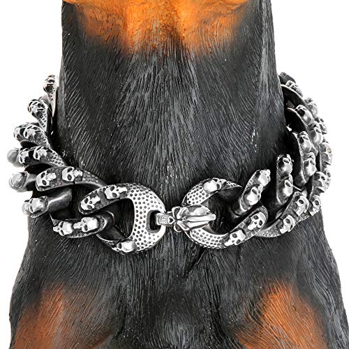 txprodogchains Persönlichkeitskette, Hundehalsband mit einzigartigem Totenkopf-Design, 22 mm, handpoliert, geschwärzt, Edelstahl, Gliederkette für große Hunde (45,7 cm) von txprodogchains