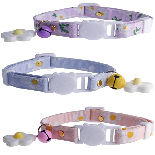 Katzenhalsbänder aus Baumwolle, für Mädchen und Katzen, niedliches Kätzchenhalsband mit Glocke, Sicherheitshalsband für Jungen und Katzen, 3 Stück von tyeoo