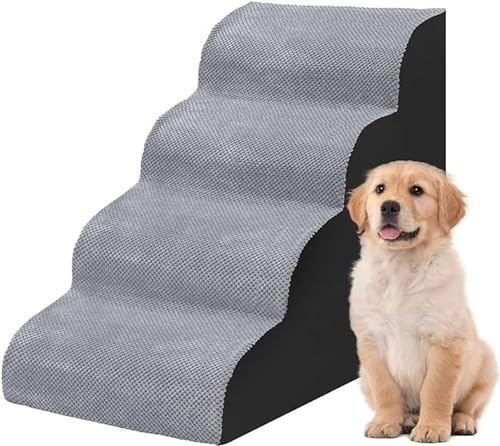 4-lagige Hundetreppe Fürs Bett, rutschfeste Hundetreppe Mit Abnehmbarem Bezug for Hunde Und Katzen (Color : Gray, Size : 4 Steps) von tylxayoxa