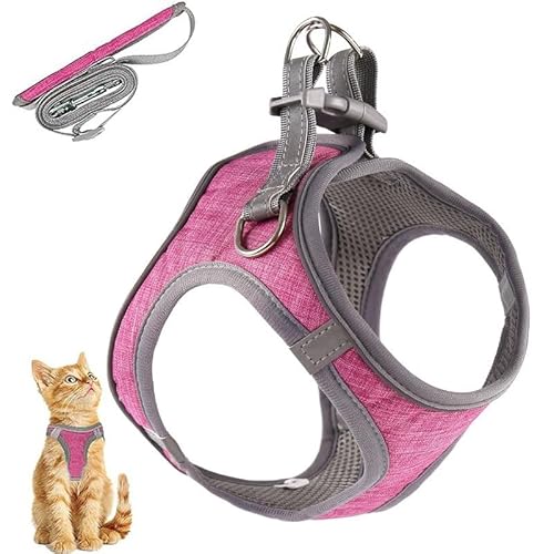 Ausbruchsicheres Katzengeschirr Und Leine-Set for Spaziergänge, Jacke, Katzenweste, Geschirre for Kleine Tiere, Kaninchen/Mäuse/Katzen, Jungen, Superweich (Color : Pink, Size : M) von tylxayoxa