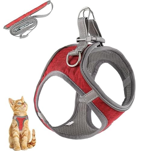 Ausbruchsicheres Katzengeschirr Und Leine-Set for Spaziergänge, Jacke, Katzenweste, Geschirre for Kleine Tiere, Kaninchen/Mäuse/Katzen, Jungen, Superweich (Color : Red, Size : L) von tylxayoxa