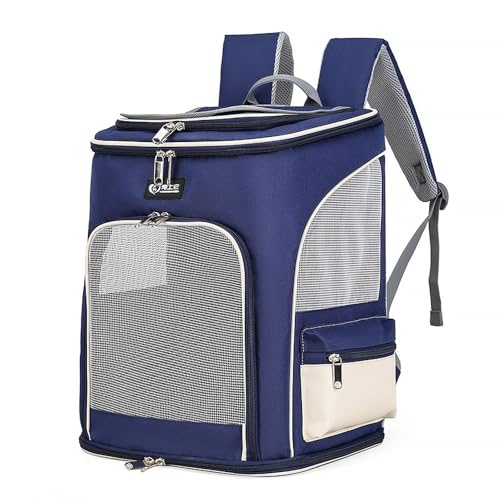 Haustier Hund Träger Rucksack, Haustier Tragetasche Schultertasche Mit Mesh Für Mittelgroße Hunde Katzen, Welpen Träger Tragbare Reisetasche Zum Wandern, Reisen Im Freien (Color : Blue+White, Size : von tylxayoxa