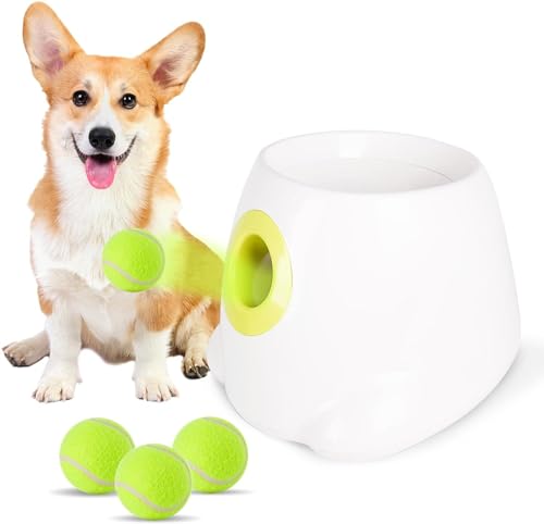 Haustier-Tennisball-Werfer-Spielzeug, Automatischer Haustier-Futterspender, Fetch-Tennisball-Werfer, Hundetrainingsspielzeug, Interaktive Wurfballmaschine, Futter-Belohnungsmaschine Mit 3 Tennisplätze von tylxayoxa