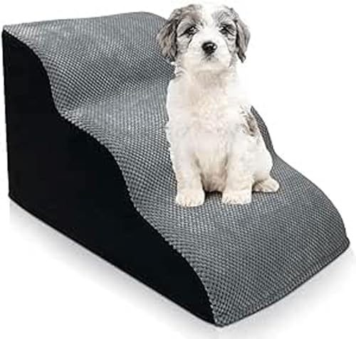 Hundetreppe, 3-Stufen-Haustiertreppe Mit Waschbarem Bezug, Hundetreppe for Bett Mit Rutschfester Unterseite, Haustier-Rampenleiter-Anzug for Hunde Und Katzen (Color : Gray, Size : 3 Steps) von tylxayoxa