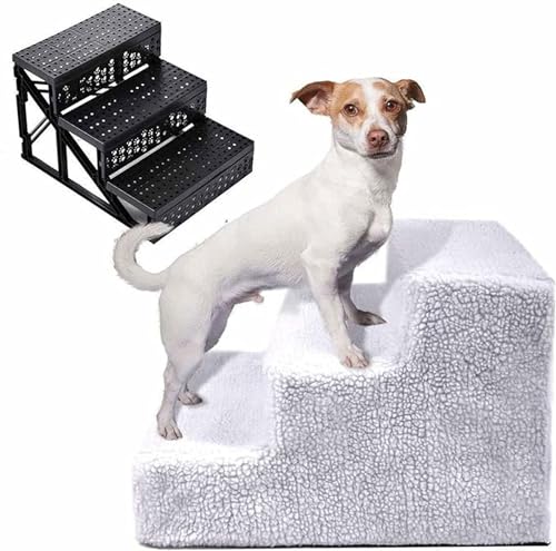 Hundetreppe Für Kleine Hunde, Wasserdicht 3 Stufen Haustiertreppe,Abnehmbar Hunderampe Mit Waschbar Bezug Für Sofa Bett (Color : White, Size : 3 Steps) von tylxayoxa