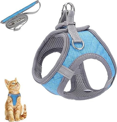 Katzengeschirr Mit Leine Geschirr Für Katzen Ausbruchsicher Katzenleine Weich Verstellbare Welpengeshicrr Reflektierende Katzenweste Für Kleine Hunde Kitten (Color : Blue, Size : L) von tylxayoxa