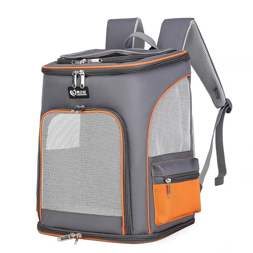 Rucksack Für Hund Katze - Hunderucksack Katzenrucksack Mit Bauchgurt - 31x36x39cm Haustier Backpack Faltbar - Traglast Bis 9kg (Color : Gray+orange, Size : 31 * 36 * 39) von tylxayoxa