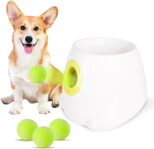tylxayoxa Automatischer Hundeballwerfer, Hundetennisballmaschine Mit 3 Bällen, Hundeballwerfer for Den Innen- Und Außenbereich von tylxayoxa