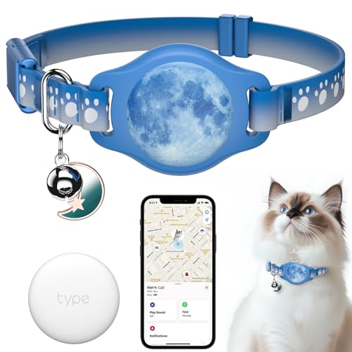Katzen-Tracker-Halsband, wasserdicht, Airtag-Halsband mit Finder-Tag (nur iOS, nicht für Android-Geräte), kompatibel mit Apple Find My, Breakaway Tractive mit reflektierendem Muster und Glocke, 20,3 von typecase