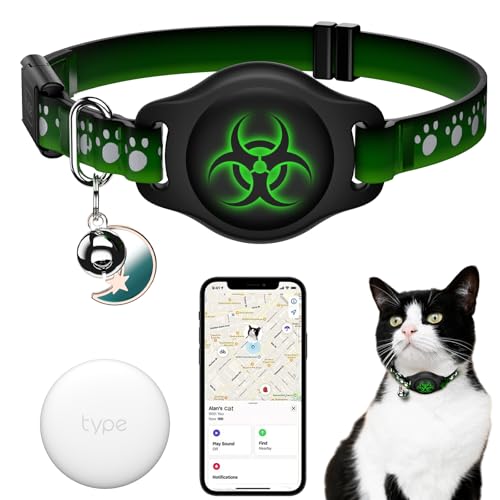 Katzen-Tracker-Halsband, wasserdicht, Airtag-Katzenhalsband mit Finder-Tag (nur iOS, nicht für Android-Geräte), kompatibel mit Apple Find My, Breakaway Tractive mit reflektierendem Muster und Glocke von typecase