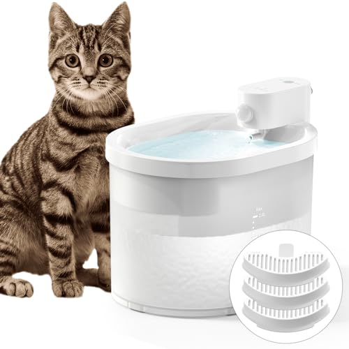 uahpet katzenbrunnen Kabelloser Batteriebetriebener,Trinkbrunnen, 2L Automatisch Wasserbrunnen Ultra Leiser, für Katzen und Kleine Hunde (1/3/6 Stück Filter) von uahpet