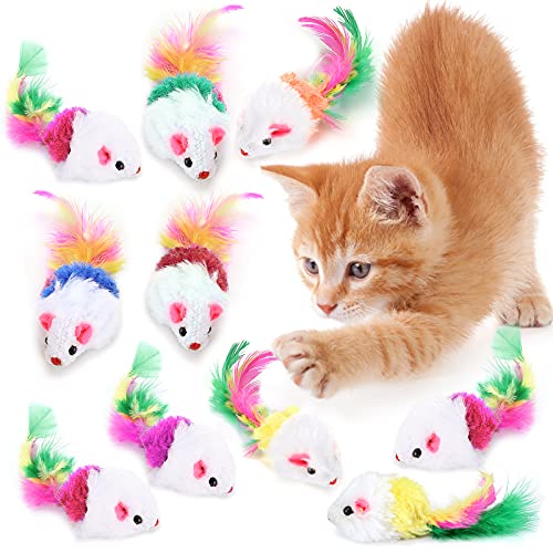Katzenmaus-Spielzeug, 10 Stück, bunte Feder-Katzenminze, Maus-Spielzeug, interaktiv, realistische Plüschtiere, Katzen-Jägerspielzeug zum Trainieren von Katzen, Spielen mit Kauzähnen (zufällige Farbe) Katzenmaus-Spielzeug, 10 Stück, bunte Feder-Katzenminze, Maus-Spielzeug, interaktiv, realistische Plüschtiere, Katzen-Jägerspielzeug zum Trainieren von Katzen, Spielen mit Kauzähnen (zufällige Farbe) von ueslwser