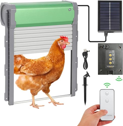 UKSUNVI Automatische Hühnerstalltür mit Solarenergie, Aluminium-Hühnerstalltür,Lichtsensor, Timer, Fernbedienung, Elektrische Hühnerklappe Automatisch Hühnertür Rollladen Tür von uksunvi