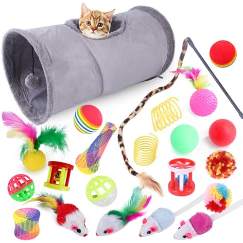 Interaktives Katzenspielzeug, 22 Stück/Set, Katzenschlauch-Spielzeug, keine Grate, interaktives, faltbares Haustier-Kätzchen-Tunnel-Teaser-Ball, Spielzeug, Zubehör, Zauberstab-Spielzeug, einzigartiges von ulafbwur