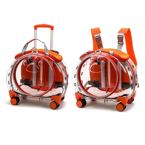 ulafbwur Haustier Rucksäcke Katzenrucksack mit Rollen – Transparenter und atmungsaktiver Trolley für Katzen und kleine Hunde – Klare Belüftungsfenster, Katzen Transport Box (Orange) von ulafbwur