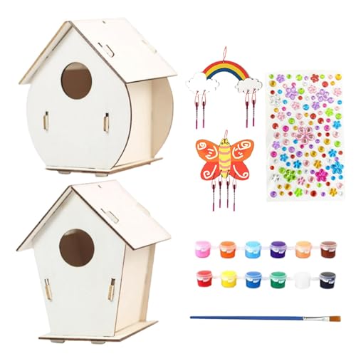 Nistkasten Vogelhaus Nistkasten Set Nistkasten mit Farben und Pinseln, 2 Sets, Kunsthandwerk für Outdoor Lernspielzeug für Alter von 4-8 Jahren, Kunst und Metie von ulapithi