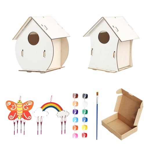 Vogelhaus Set, Nistkasten aus zum Selbermachen, Nistkasten-Set aus mit Farben und Pinseln, 2 Sets, Kunsthandwerk für | Outdoor Lernspielzeug für 4-8 Jahre, a von ulapithi