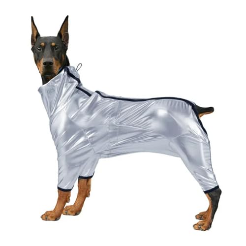 Wasserdichter Hunde-Overall für Mädchen oder Jungen, warme Frühlings-Haustierkleidung für mittelgroße und große Rassen, geschlossener Bauch, silberfarbenes Weltraum-Hundekostüm von umass