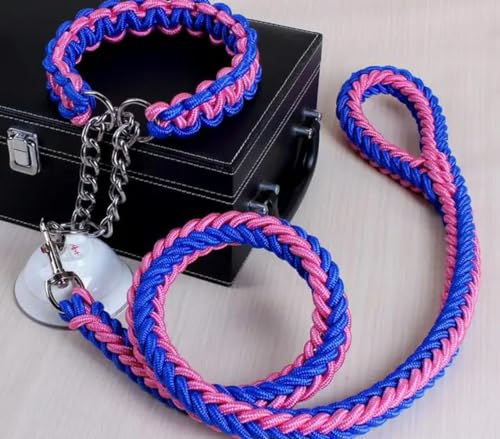 Doppelsträngiges Seil, große Hundeleine, Metall, P-Kette, Schnalle, nationale Farbe, Haustier-Traktionsseil, Halsband-Set für große Hunde, 1,2 m Länge, ohne Box von umsl