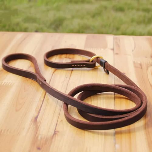 Hundeleine aus echtem Leder, verstellbar, mit Schieber, starkes, flaches Leder, Trainingsleine für große Hunde Hundeleine aus echtem Leder, verstellbar, mit Schieber, starkes, flaches Leder, Trainingsleine für große Hunde von umsl
