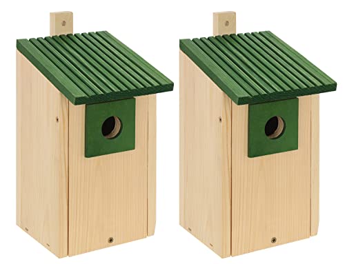 2X Nistkasten- Holz-NISTKASTENSET, Vogelhaus-Meisenkasten-Nisthohle,aus Holz Natur,wetterfest, Massivholzkonstruktion, Natur Holz +Grun, B20-NZx2 von unzutreffend