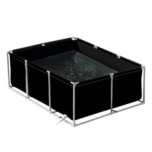 Faltbarer Fischteich aus Segeltuch,Fischteich aus PVC-Segeltuch mit Stahlrahmen,Zierschwimmbecken für Aquarien mit Ablassventil,Zuchtwassertank für Koi, Goldfische,Garten Aquarium(Black-1×1×0.6m) von uofgcru