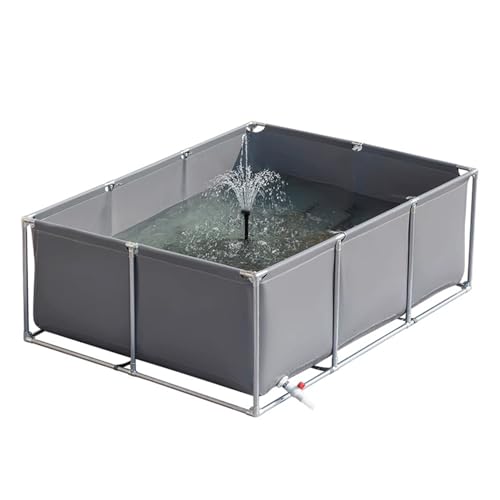 Oberirdischer Teich Garten Aquarium, Zuchtbecken Teich Segeltuch Rahmen Fischteich, Aquarium-Pool Mit Ablassventil, Für Die Wasserspeicherung,Hydroponische Pflanzen,Grey 1×1×0.8m(3.3×3.3×2.6ft) von uofgcru