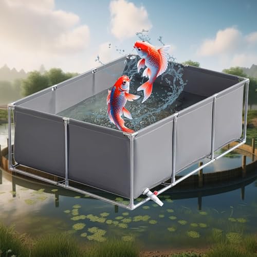 Oberirdischer Teich Garten Aquarium, Zuchtbecken Teich Segeltuch Rahmen Fischteich, Aquarium-Pool Mit Ablassventil, Für Die Wasserspeicherung,Hydroponische Pflanzen,Grey 3×3×0.8m(9.8×9.8×2.6ft) von uofgcru