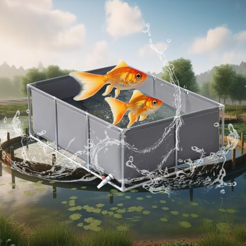 uofgcru Außenlagertank Segeltuch Fischteich, Gartenpool für Koi, Goldfisch, Wasserspeicher, strapazierfähiges Segeltuch-Fischbecken für den Außenbereich(Grey-3×1.5×0.9m) von uofgcru