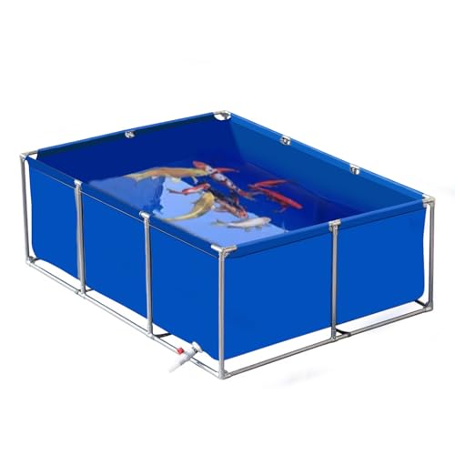 uofgcru Außenlagertank Segeltuch Fischteich, Oberirdischer Teich, Gartenbewässerungsreservoir,kubischer Fischteich mit Ständer, Schildkröten-Teich Mit Ablassventil(Blue-1×1×0.9m) von uofgcru