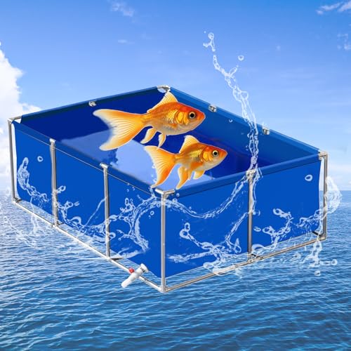 uofgcru Außenlagertank Segeltuch Fischteich, Oberirdischer Teich, Gartenbewässerungsreservoir,kubischer Fischteich mit Ständer, Schildkröten-Teich Mit Ablassventil(Blue-3×1.5×0.9m) von uofgcru