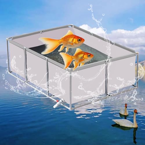 uofgcru Zuchtbecken Teich Segeltuch Rahmen Fischteich, Aquarium-Pool Mit Ablassventil, Für Die Wasserspeicherung, Fischzucht, Garnelenzucht, Hydroponische Pflanzen(White-3×3×0.9m) von uofgcru