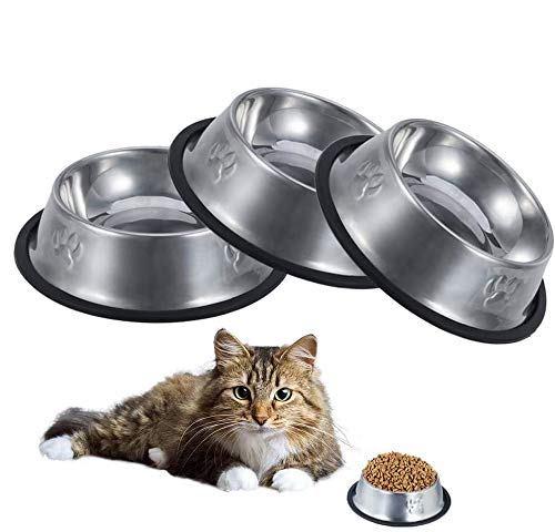 upain Katzennapf 3er Set Fressnapf Katze Edelstahl Futterschüssel Cat Bowl rutschfeste Wasser Fütterung Schüssel für Katze Kleine Hunde Tiere Mehrweg von upain