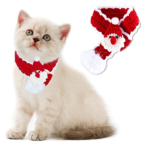 Haustier-Schal, Katzen-Weihnachts-Outfit, Katzenbekleidung, Katzen-Weihnachtskostüm, Haustier-Strick-Wolle, gestreifter Weihnachtsschal, verstellbarer Haustier-Strickhalsband, Winter, hält warm von upcessory