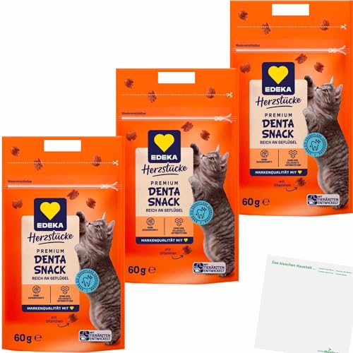 usy Bundle für Edeka Herzstücke Premium Denta Snack Geflügel, Katzensnack 3er Pack (3x60g Packung) + usy Block von usy