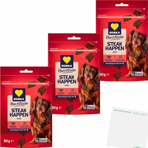 usy Bundle für Edeka Herzstücke Steak Happen Rind Hundesnack 3er Pack (3x80g Packung) + usy Block von usy