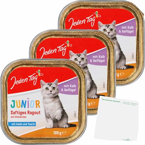 usy Bundle für Jeden Tag Katze Junior Ragout Kalb und Geflügel 3er Pack (3x100g Schale) + usy Block von usy