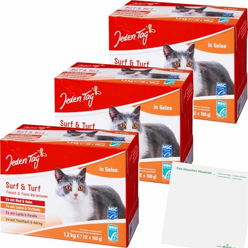 usy Bundle für Jeden Tag Katze Multipack Surf & Turf (Fleisch und Fisch) 3er Pack (3x12x100g Pouches) + usy Block von usy