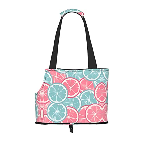 Tragetasche für kleine Hunde, weiche Seiten, tragbare Katzen-Reisetasche, rosa und blau, Zitrusscheiben von vacsAX