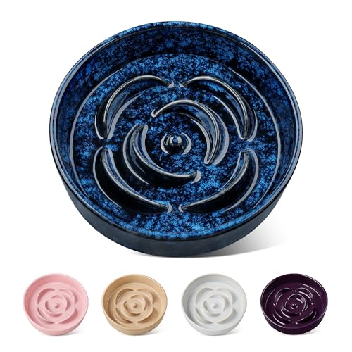 vancasso Slow Feeder Hundenapf, 0,6 Tassen Keramik Hundefutter Schüssel für Fast Eaters Kleine Rassen, Puzzle Schüssel für Kleine Hunde und Katzen, Blau von vancasso