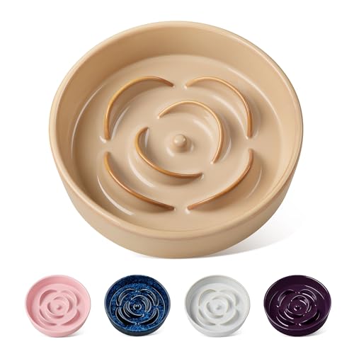 vancasso Slow Feeder Hundenapf, 0,6 Tassen Keramik Hundefutter Schüssel für Fast Eaters Kleine Rassen, Puzzle Schüssel für Kleine Hunde und Katzen, Braun von vancasso
